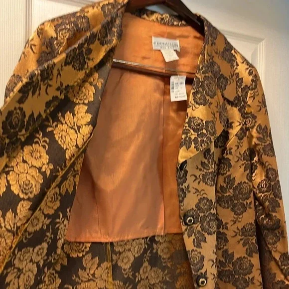 Versailles NewYork VTG suit blazer, gold, and navy floral USA lined NWT size 16 - Picture 6 of 7